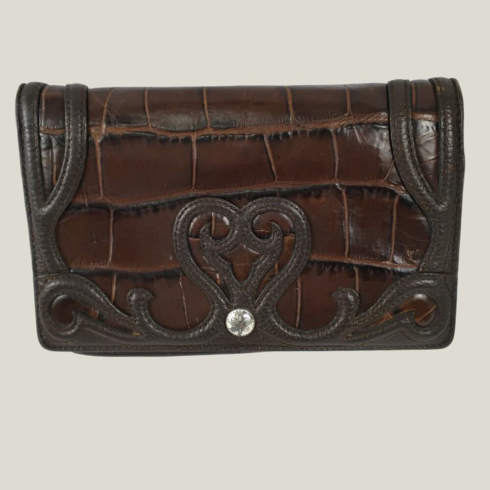Brighton Vintage Brown & Black Clutch Bag with Thin Strap - Gator and Hearts